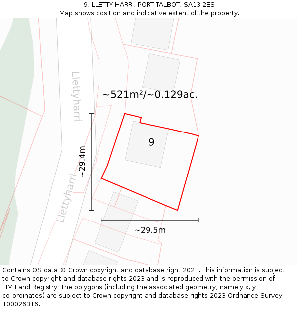 9, LLETTY HARRI, PORT TALBOT, SA13 2ES: Plot and title map