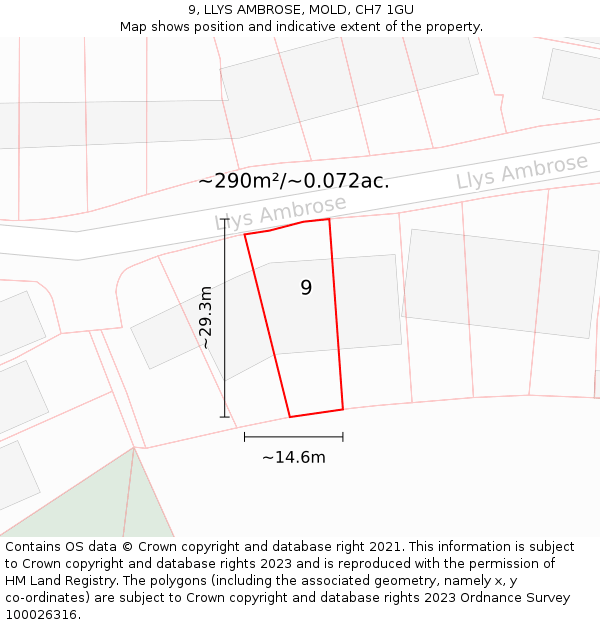 9, LLYS AMBROSE, MOLD, CH7 1GU: Plot and title map