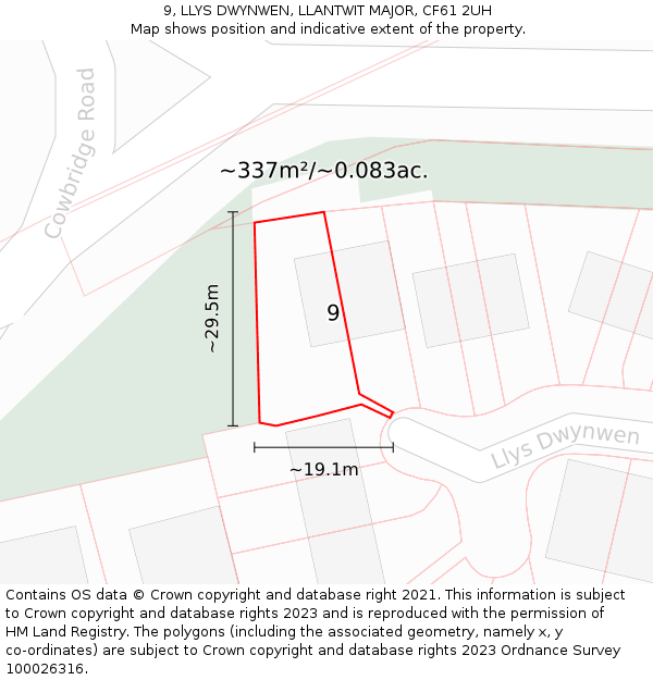 9, LLYS DWYNWEN, LLANTWIT MAJOR, CF61 2UH: Plot and title map