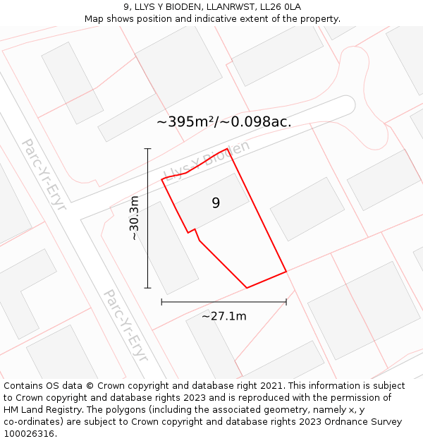 9, LLYS Y BIODEN, LLANRWST, LL26 0LA: Plot and title map