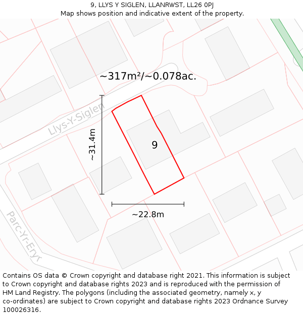 9, LLYS Y SIGLEN, LLANRWST, LL26 0PJ: Plot and title map