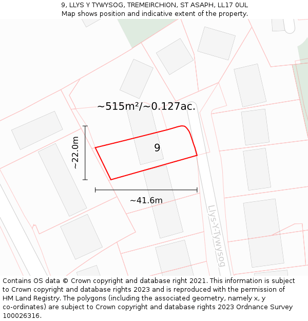 9, LLYS Y TYWYSOG, TREMEIRCHION, ST ASAPH, LL17 0UL: Plot and title map