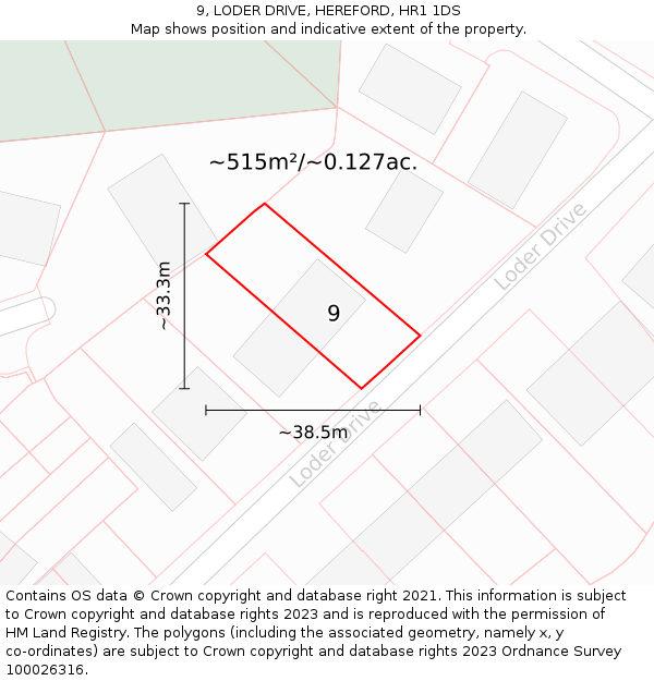 9, LODER DRIVE, HEREFORD, HR1 1DS: Plot and title map