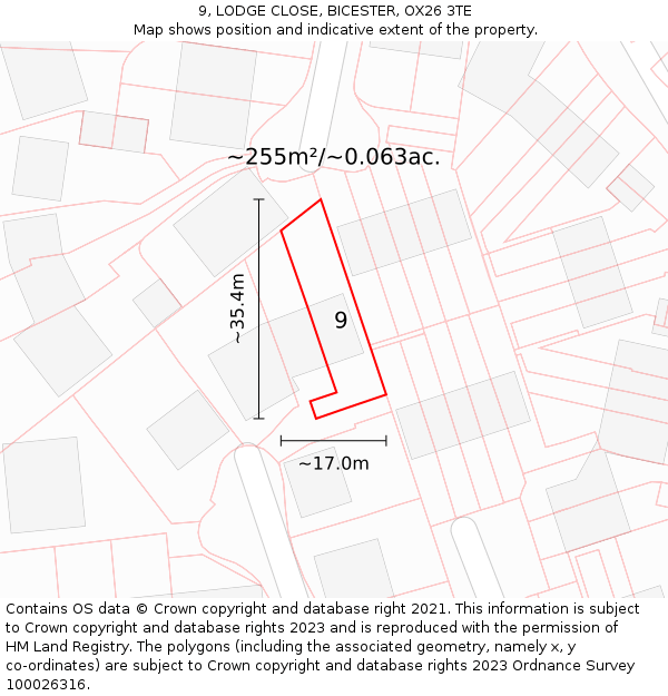 9, LODGE CLOSE, BICESTER, OX26 3TE: Plot and title map