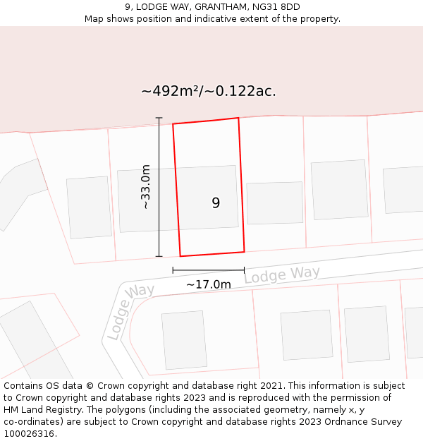 9, LODGE WAY, GRANTHAM, NG31 8DD: Plot and title map