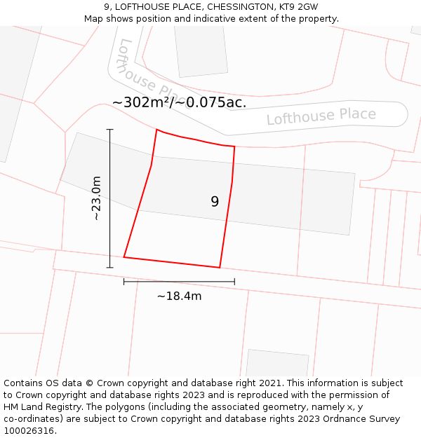 9, LOFTHOUSE PLACE, CHESSINGTON, KT9 2GW: Plot and title map