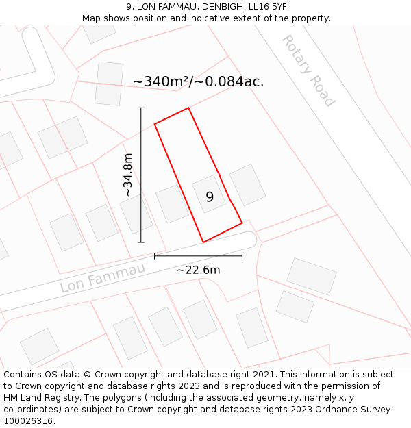 9, LON FAMMAU, DENBIGH, LL16 5YF: Plot and title map