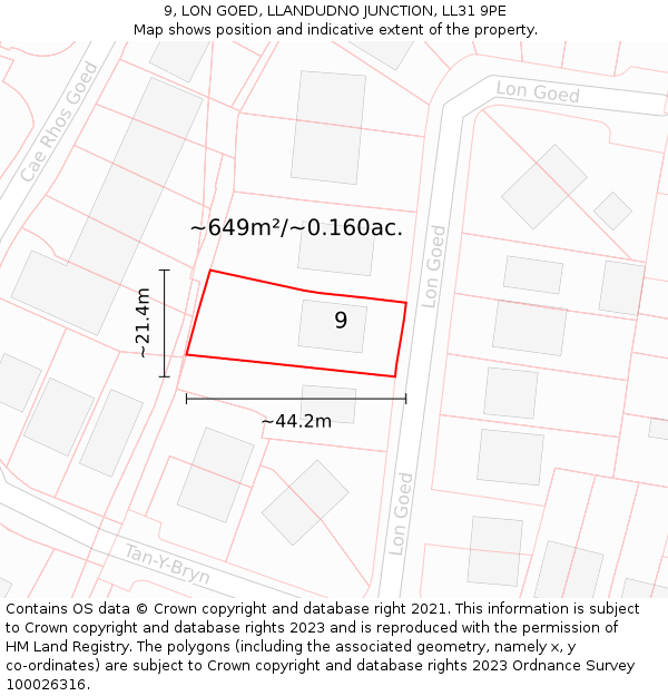 9, LON GOED, LLANDUDNO JUNCTION, LL31 9PE: Plot and title map