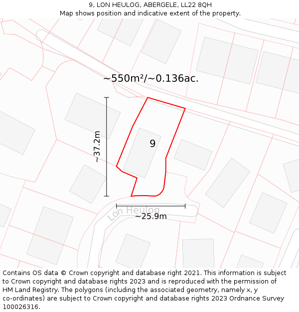 9, LON HEULOG, ABERGELE, LL22 8QH: Plot and title map