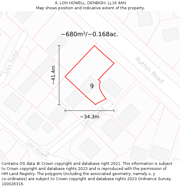 9, LON HOWELL, DENBIGH, LL16 4AN: Plot and title map