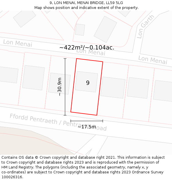 9, LON MENAI, MENAI BRIDGE, LL59 5LG: Plot and title map