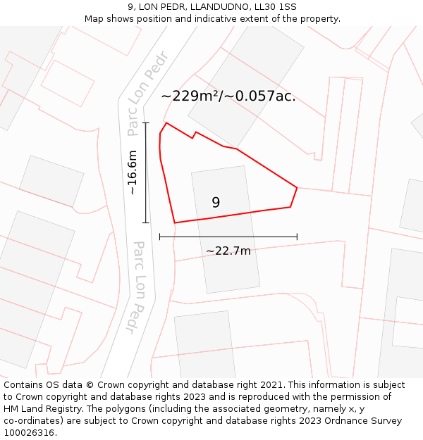 9, LON PEDR, LLANDUDNO, LL30 1SS: Plot and title map