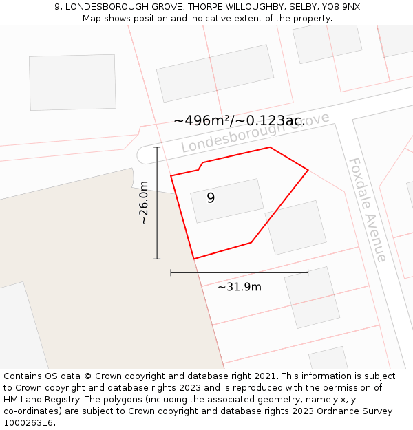 9, LONDESBOROUGH GROVE, THORPE WILLOUGHBY, SELBY, YO8 9NX: Plot and title map