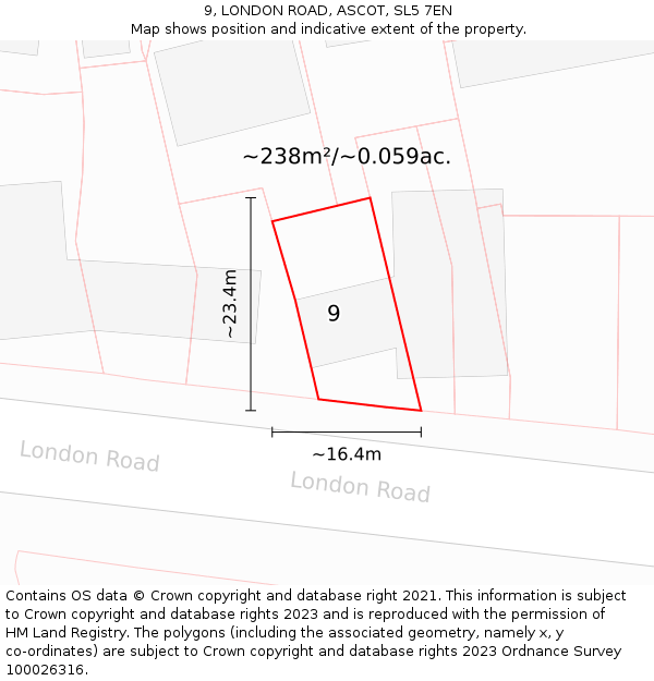 9, LONDON ROAD, ASCOT, SL5 7EN: Plot and title map