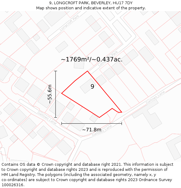 9, LONGCROFT PARK, BEVERLEY, HU17 7DY: Plot and title map