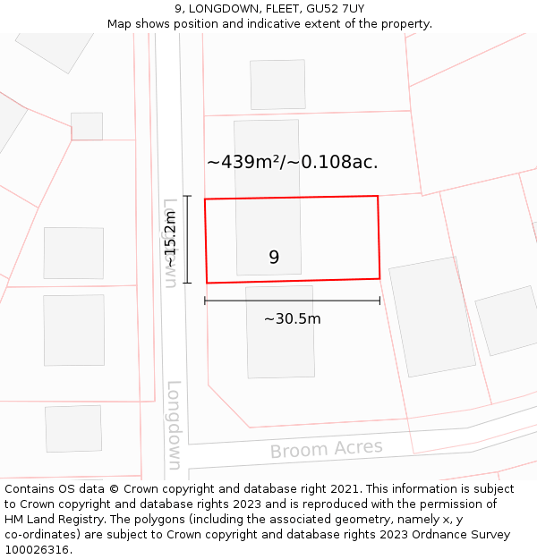 9, LONGDOWN, FLEET, GU52 7UY: Plot and title map