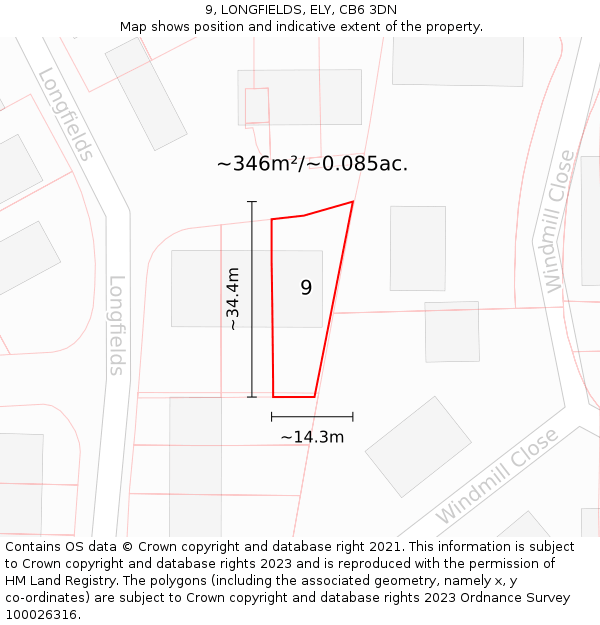 9, LONGFIELDS, ELY, CB6 3DN: Plot and title map