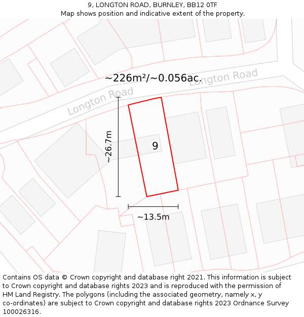 9, LONGTON ROAD, BURNLEY, BB12 0TF: Plot and title map