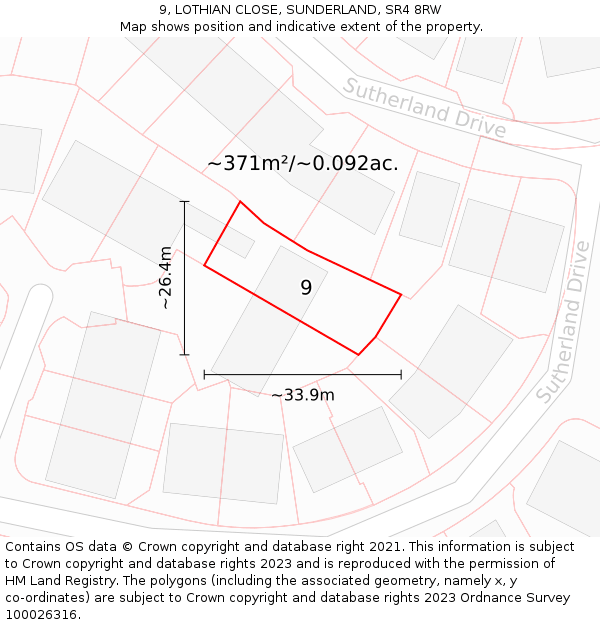 9, LOTHIAN CLOSE, SUNDERLAND, SR4 8RW: Plot and title map