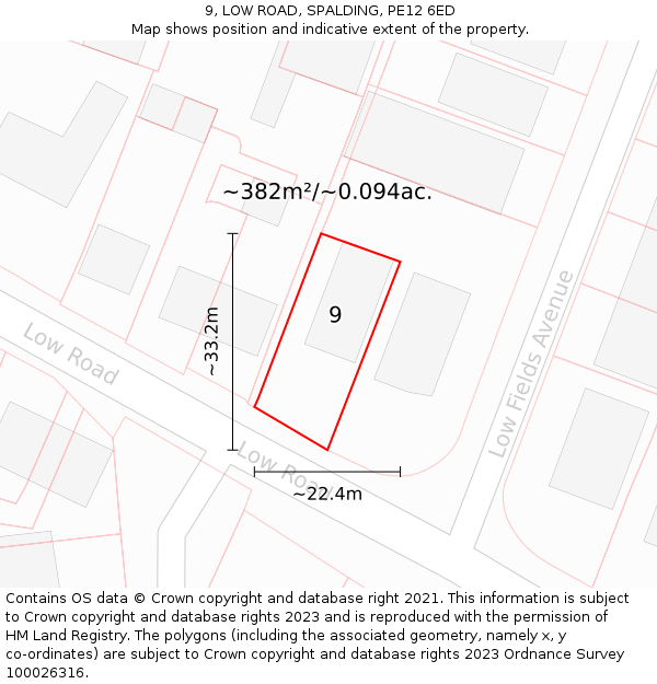 9, LOW ROAD, SPALDING, PE12 6ED: Plot and title map