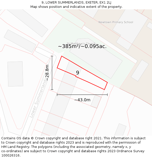 9, LOWER SUMMERLANDS, EXETER, EX1 2LJ: Plot and title map