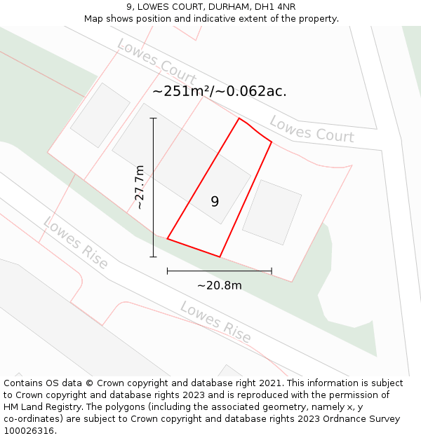 9, LOWES COURT, DURHAM, DH1 4NR: Plot and title map