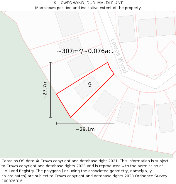 9, LOWES WYND, DURHAM, DH1 4NT: Plot and title map