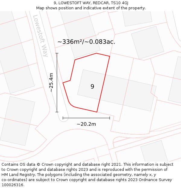 9, LOWESTOFT WAY, REDCAR, TS10 4GJ: Plot and title map