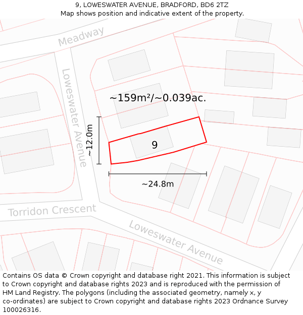 9, LOWESWATER AVENUE, BRADFORD, BD6 2TZ: Plot and title map