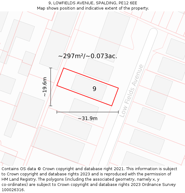 9, LOWFIELDS AVENUE, SPALDING, PE12 6EE: Plot and title map