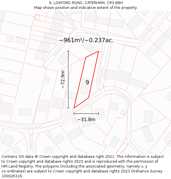 9, LOXFORD ROAD, CATERHAM, CR3 6BH: Plot and title map