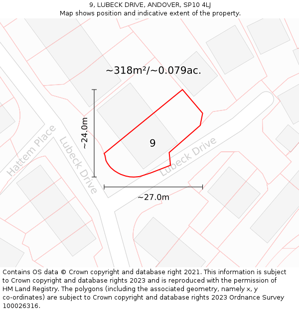 9, LUBECK DRIVE, ANDOVER, SP10 4LJ: Plot and title map