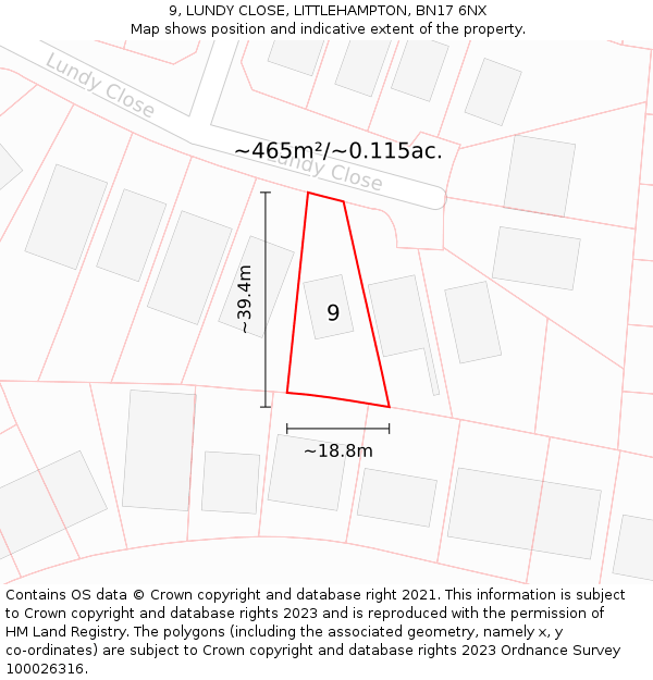 9, LUNDY CLOSE, LITTLEHAMPTON, BN17 6NX: Plot and title map