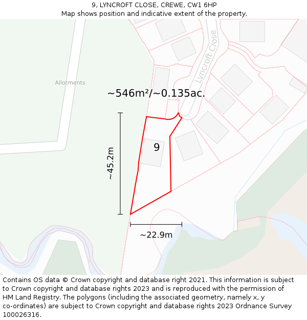 9, LYNCROFT CLOSE, CREWE, CW1 6HP: Plot and title map