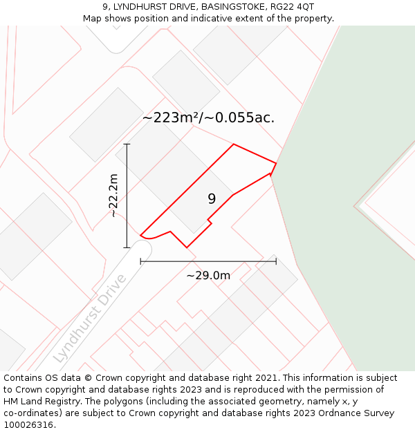 9, LYNDHURST DRIVE, BASINGSTOKE, RG22 4QT: Plot and title map