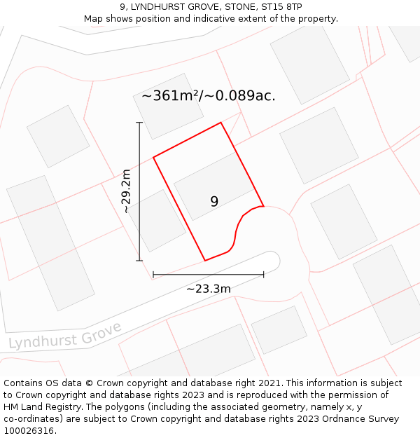 9, LYNDHURST GROVE, STONE, ST15 8TP: Plot and title map