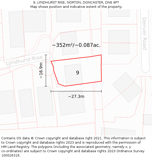 9, LYNDHURST RISE, NORTON, DONCASTER, DN6 9PT: Plot and title map