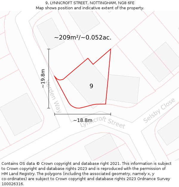 9, LYNNCROFT STREET, NOTTINGHAM, NG8 6FE: Plot and title map