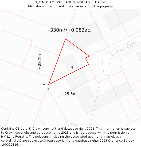 9, LYNTON CLOSE, EAST GRINSTEAD, RH19 3XE: Plot and title map