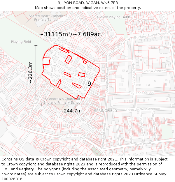 9, LYON ROAD, WIGAN, WN6 7ER: Plot and title map