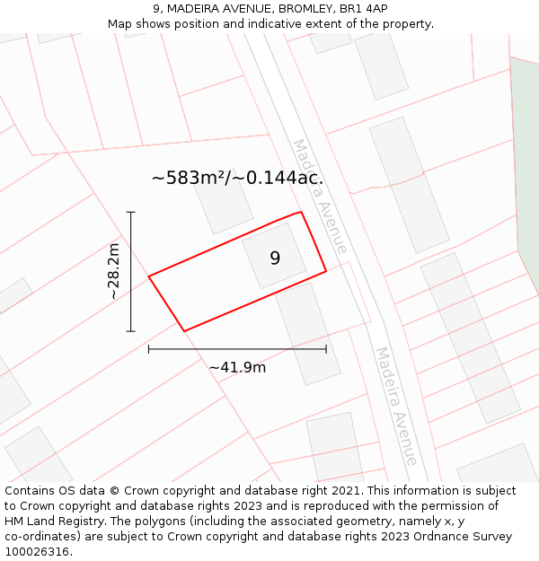 9, MADEIRA AVENUE, BROMLEY, BR1 4AP: Plot and title map
