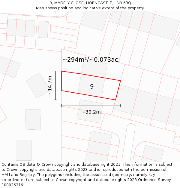 9, MADELY CLOSE, HORNCASTLE, LN9 6RQ: Plot and title map