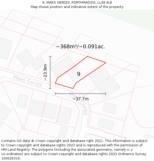 9, MAES GERDDI, PORTHMADOG, LL49 9LE: Plot and title map