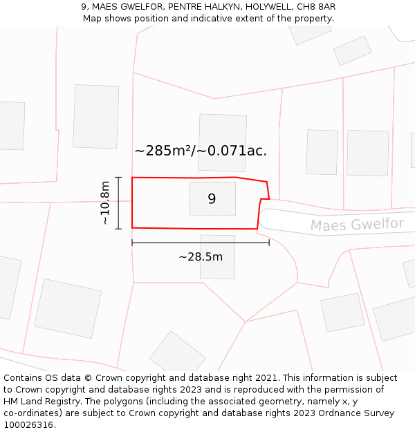 9, MAES GWELFOR, PENTRE HALKYN, HOLYWELL, CH8 8AR: Plot and title map