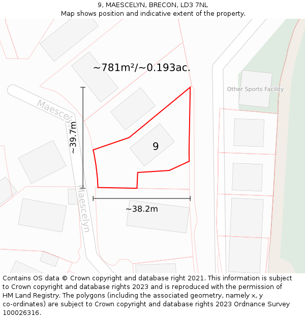 9, MAESCELYN, BRECON, LD3 7NL: Plot and title map