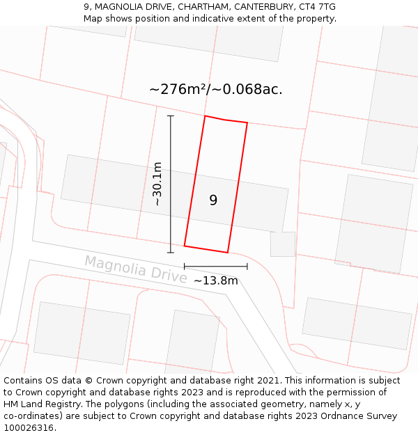 9, MAGNOLIA DRIVE, CHARTHAM, CANTERBURY, CT4 7TG: Plot and title map