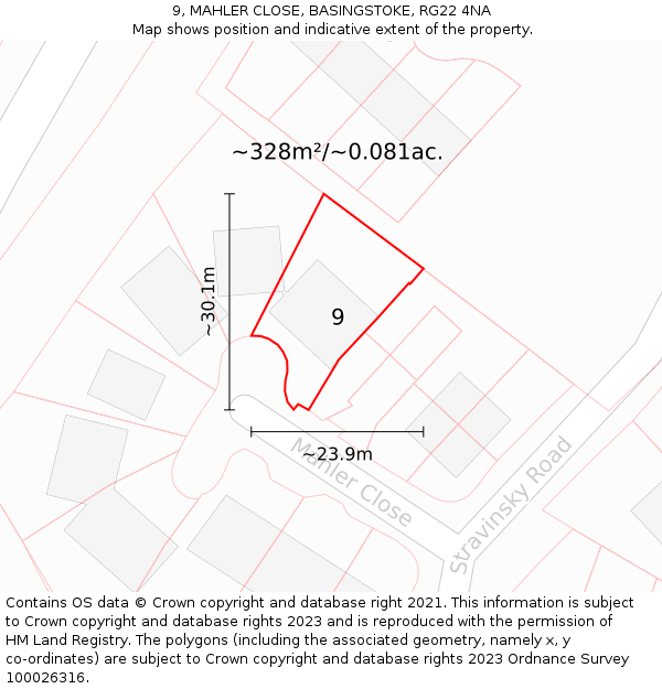 9, MAHLER CLOSE, BASINGSTOKE, RG22 4NA: Plot and title map