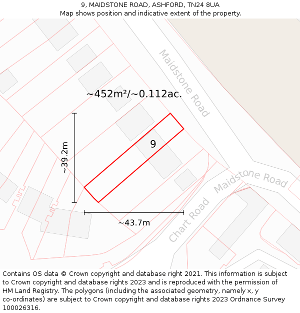 9, MAIDSTONE ROAD, ASHFORD, TN24 8UA: Plot and title map