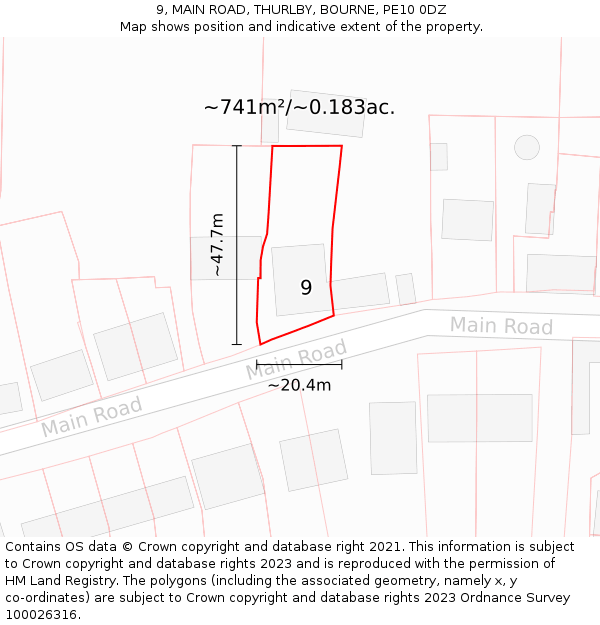 9, MAIN ROAD, THURLBY, BOURNE, PE10 0DZ: Plot and title map