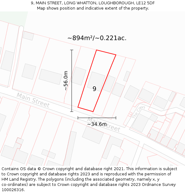 9, MAIN STREET, LONG WHATTON, LOUGHBOROUGH, LE12 5DF: Plot and title map